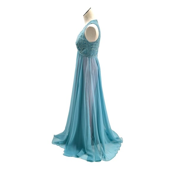 Lady of the Lake Blue Beaded 1970s Vintage Maxi Gown Flowy Skirt - Picture 5 of 10